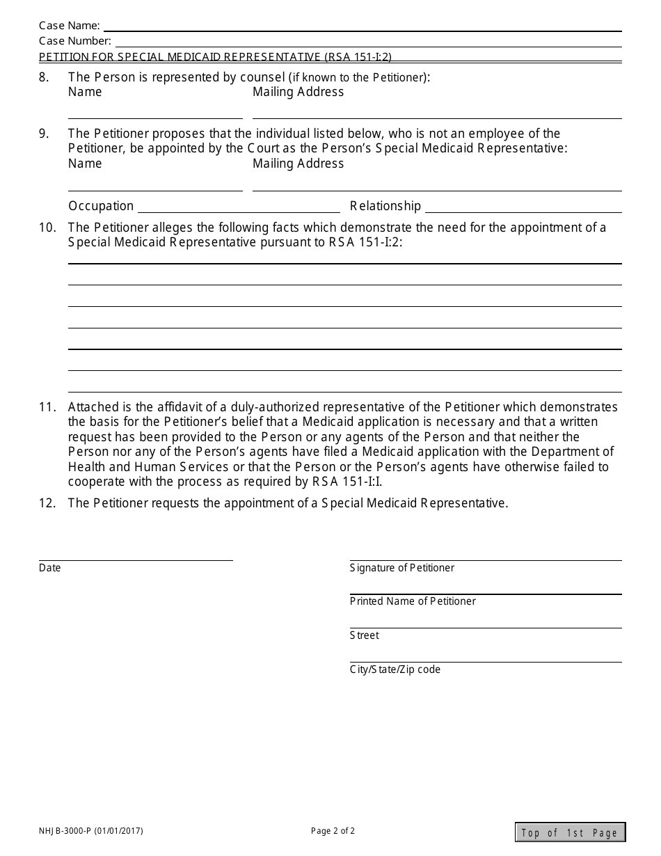 Form NHJB-3000-P Petition for Special Medicaid Representative - New Hampshire, Page 2