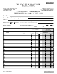 Document preview: Form NHJB-2941-P Probate Estate Administration Records Research and Payment Form - New Hampshire