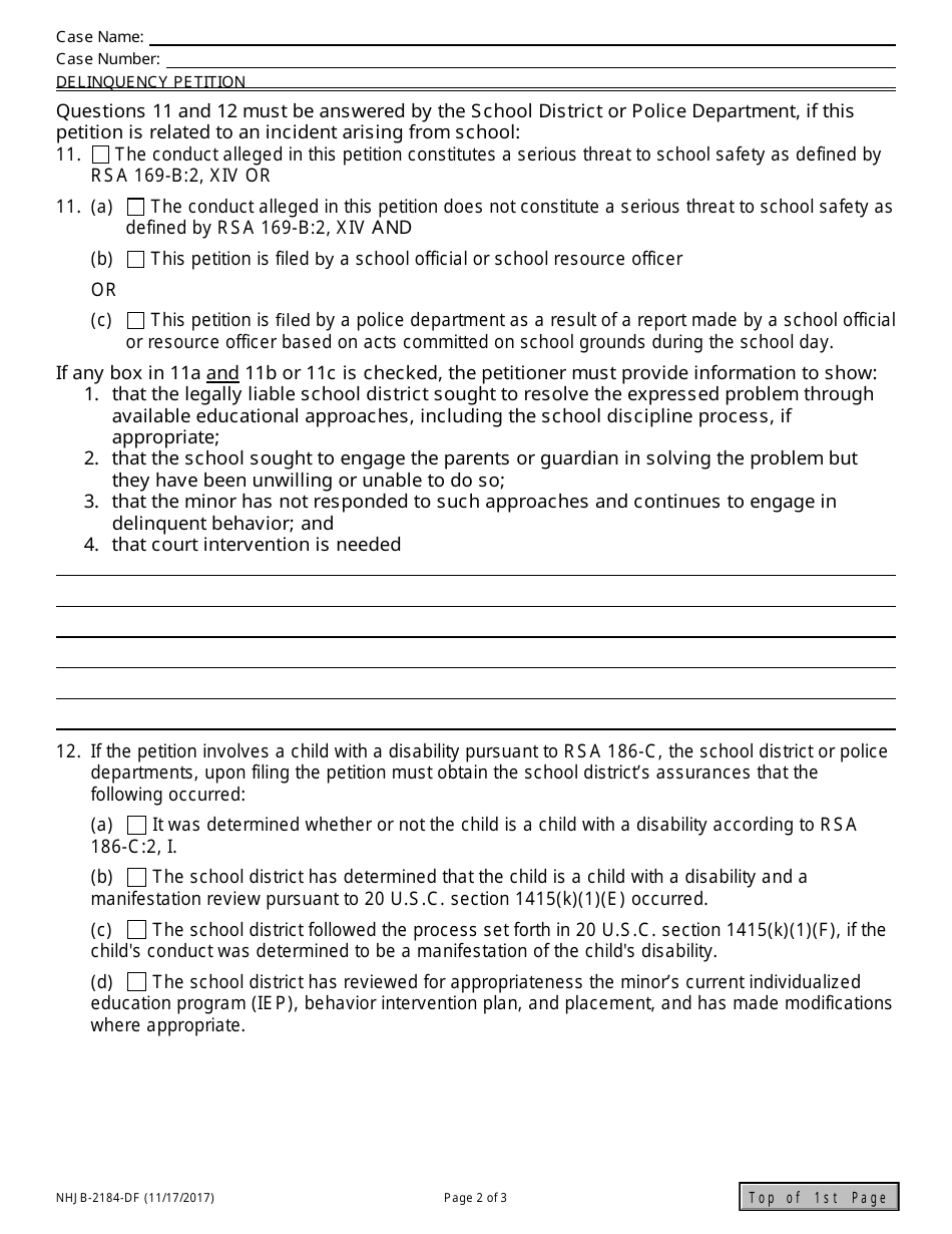 Form NHJB-2184-DF Delinquency Petition - New Hampshire, Page 2