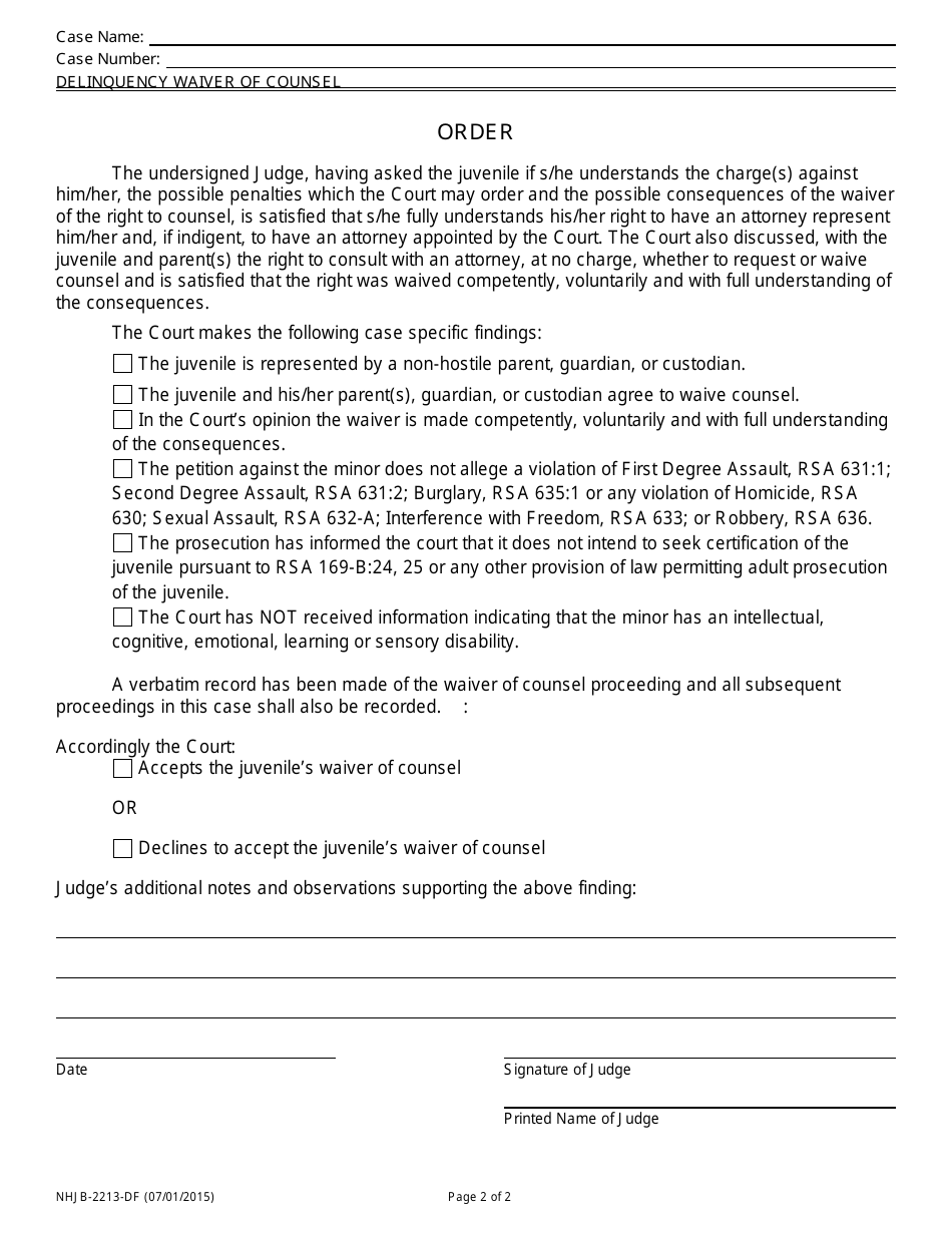 Form NHJB-2213-DF Delinquency Waiver of Counsel - New Hampshire, Page 2