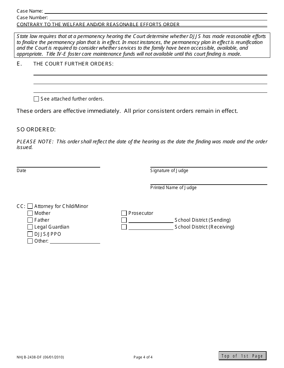 Form NHJB-2438-DF Contrary to Welfare and / or Reasonable Efforts Order Del / Chins - New Hampshire, Page 4
