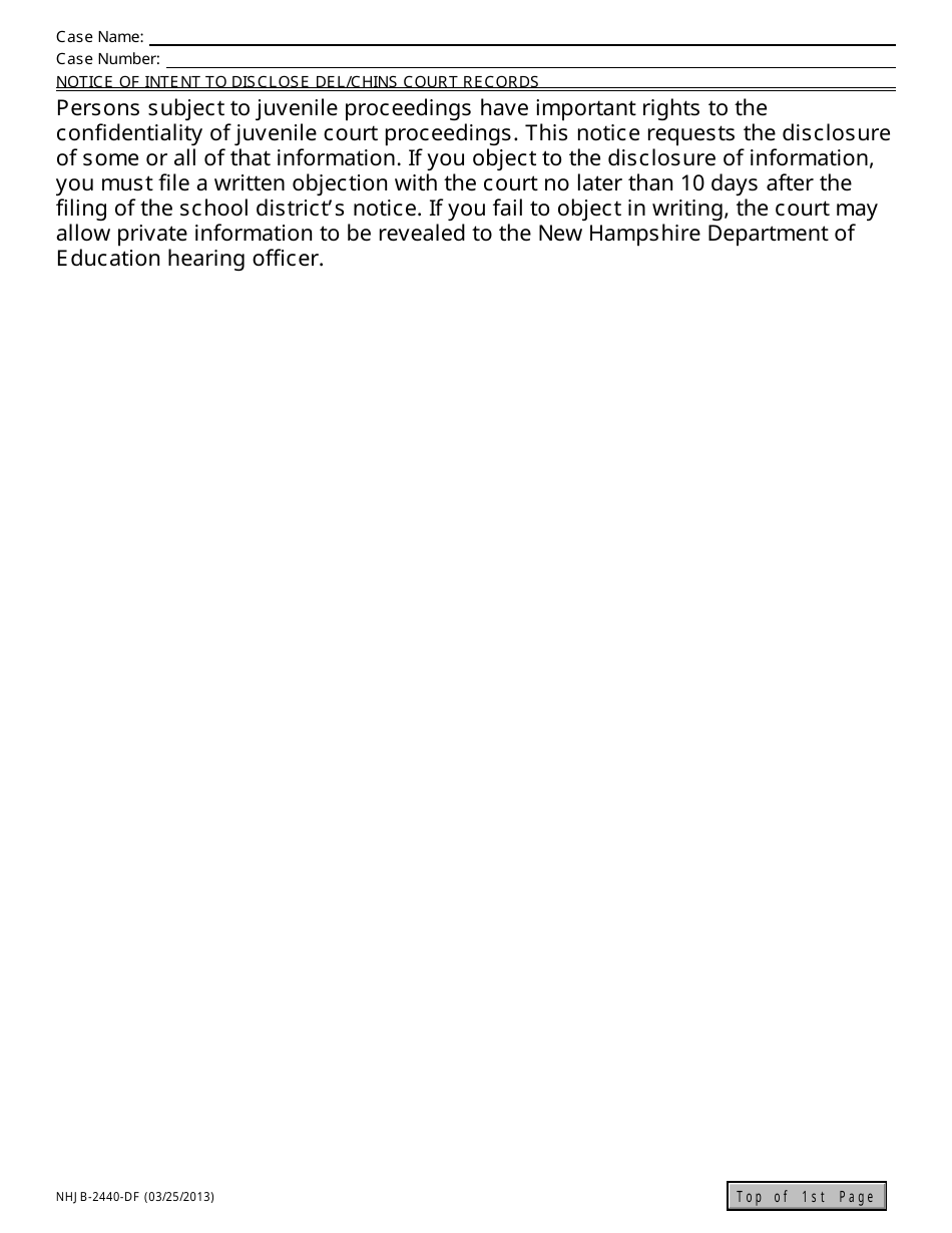 Form NHJB-2440-DF Notice of Intent to Disclose Del / Chins Records - New Hampshire, Page 2