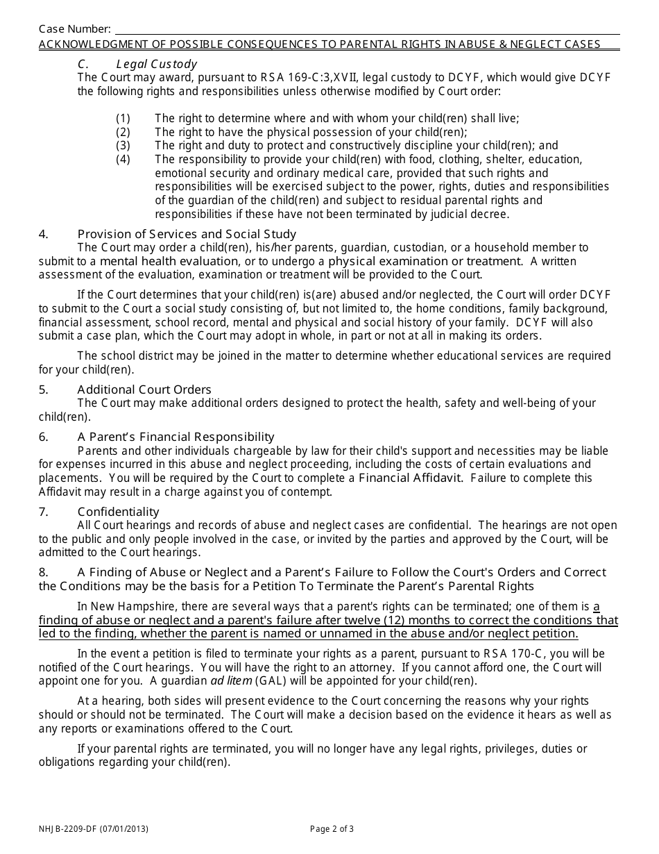 Form NHJB-2209-DF Acknowledgment of Possible Consequences to Parental Rights in Abuse and Neglect Cases - New Hampshire, Page 2