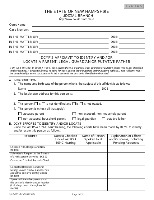 Form NHJB-3031-DF  Printable Pdf
