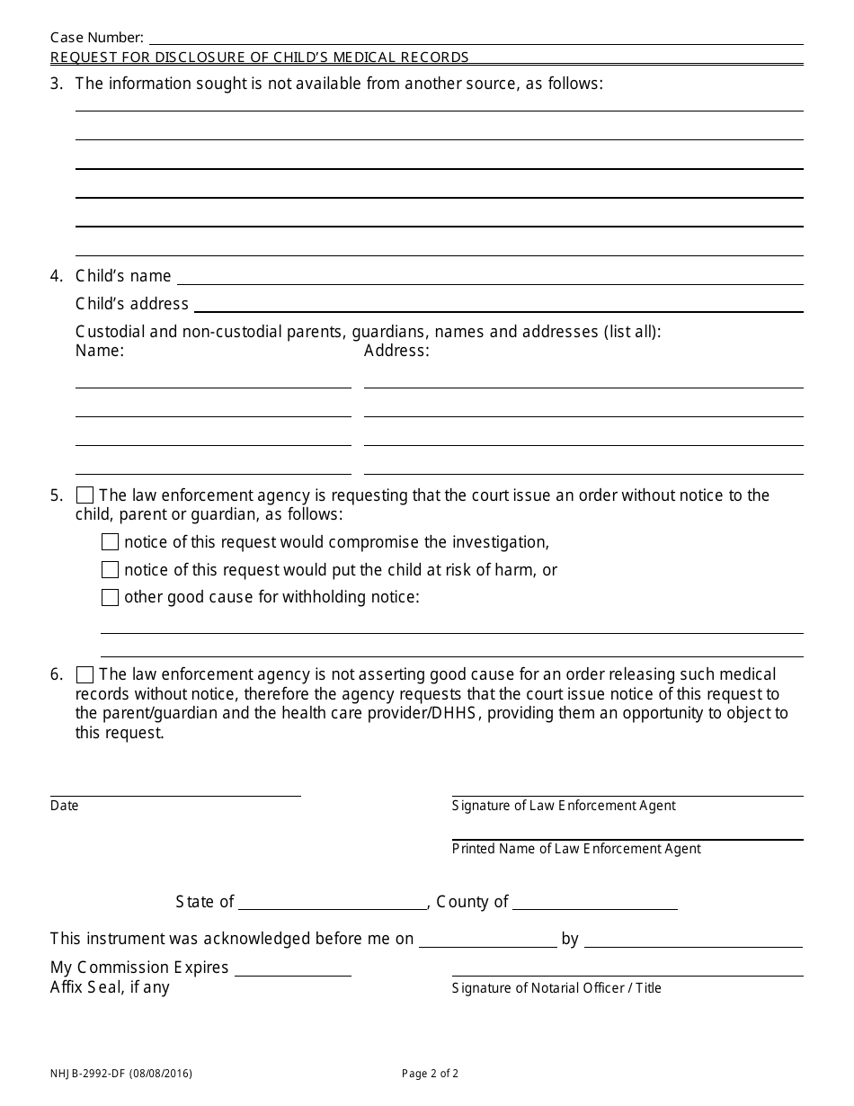 Form NHJB-2992-DF Request for Disclosure of Childs Medical Records - New Hampshire, Page 2