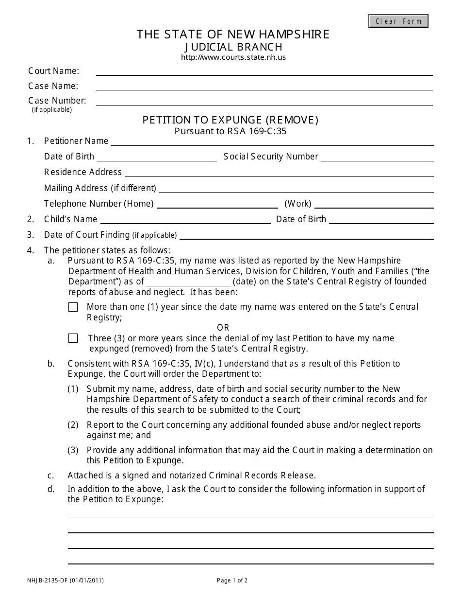 Form NHJB-2135-DF Petition to Expunge (Remove) - New Hampshire, Page 1