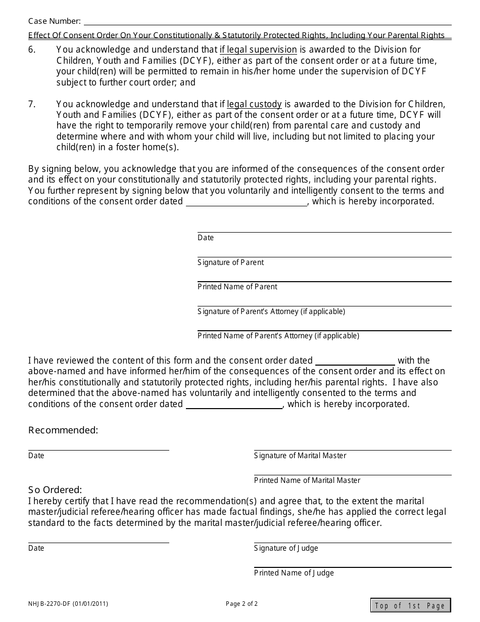 Form NHJB-2270-DF The Effect of a Consent Order on Your Constitutionally and Statutorily Protected Rights, Including Your Parental Rights - New Hampshire, Page 2