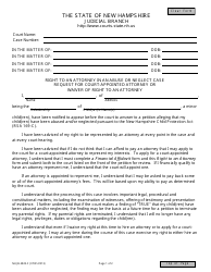Form NHJB-2825-F Right to an Attorney in an Abuse/Neglect Case, Request for Court-Appointed Attorney or Waiver of Right to an Attorney - New Hampshire