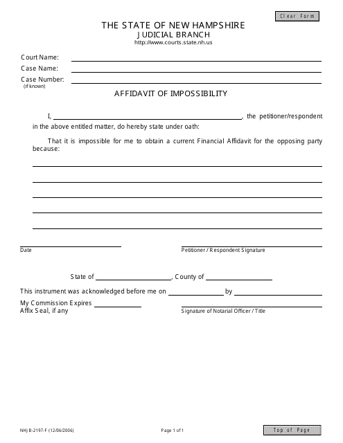 Form NHJB-2197-F Affidavit of Impossibility - New Hampshire