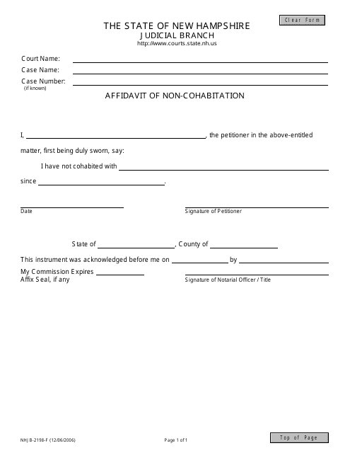 Form NHJB-2198-F Affidavit of Non-cohabitation - New Hampshire