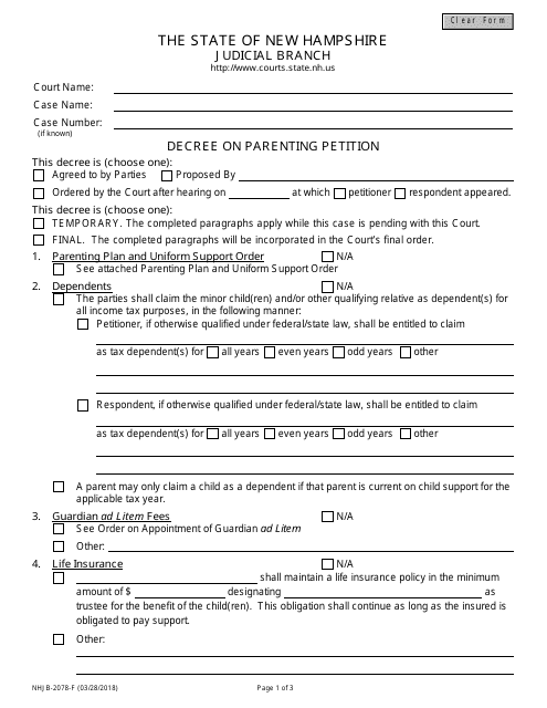 Form NHJB-2078-F  Printable Pdf