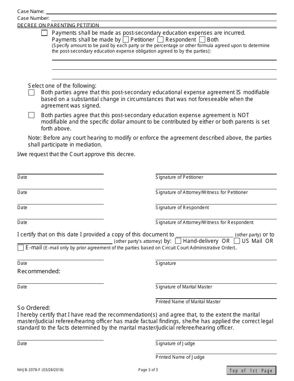 Form NHJB-2078-F Decree on Parenting Petition - New Hampshire, Page 3