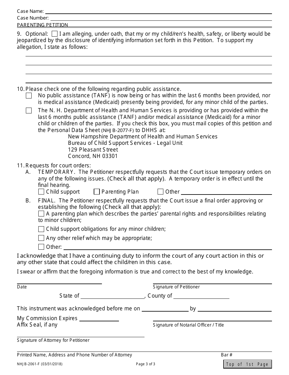 Form NHJB-2061-F Parenting Petition - New Hampshire, Page 3