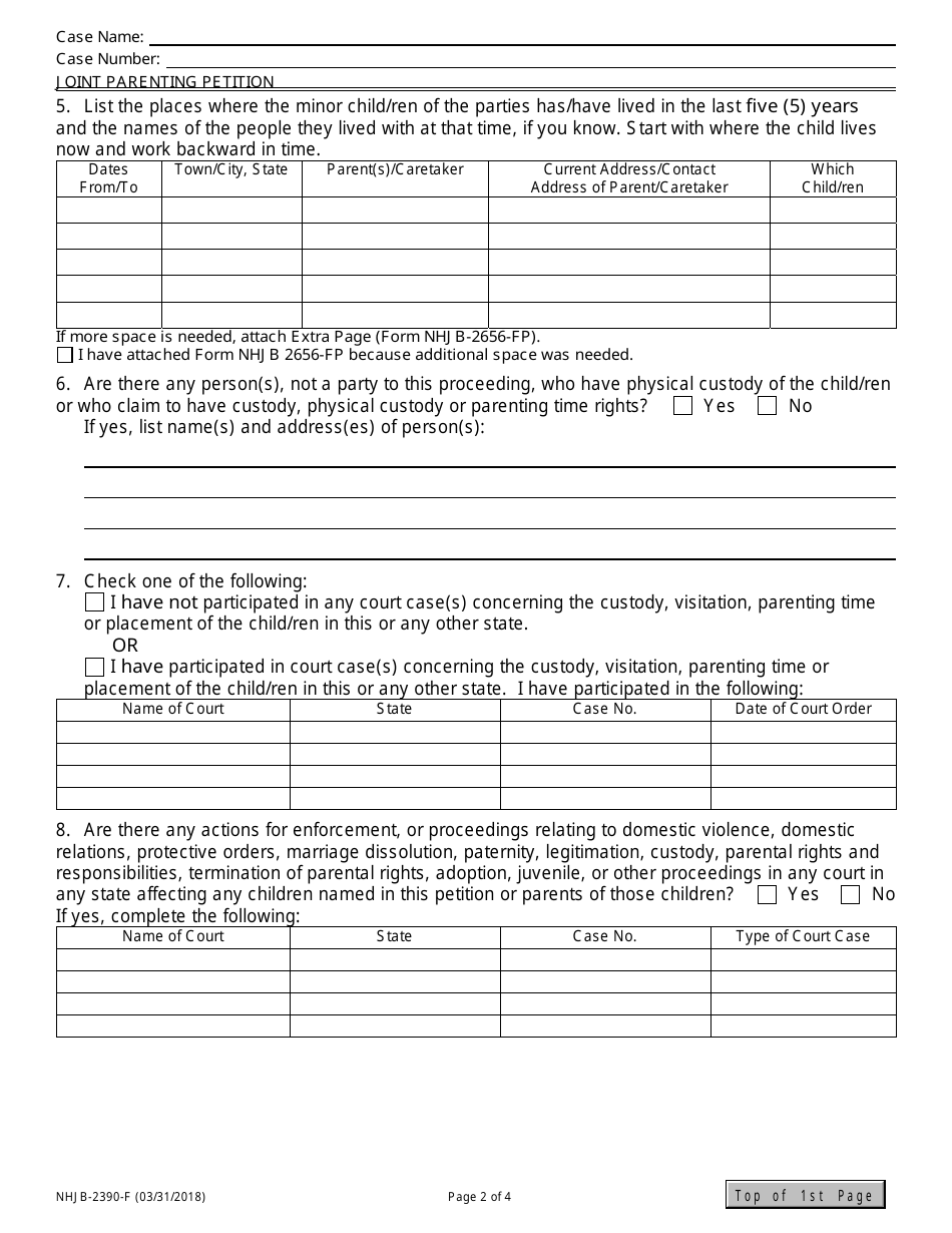 Form NHJB-2390-F Joint Parenting Petition - New Hampshire, Page 2