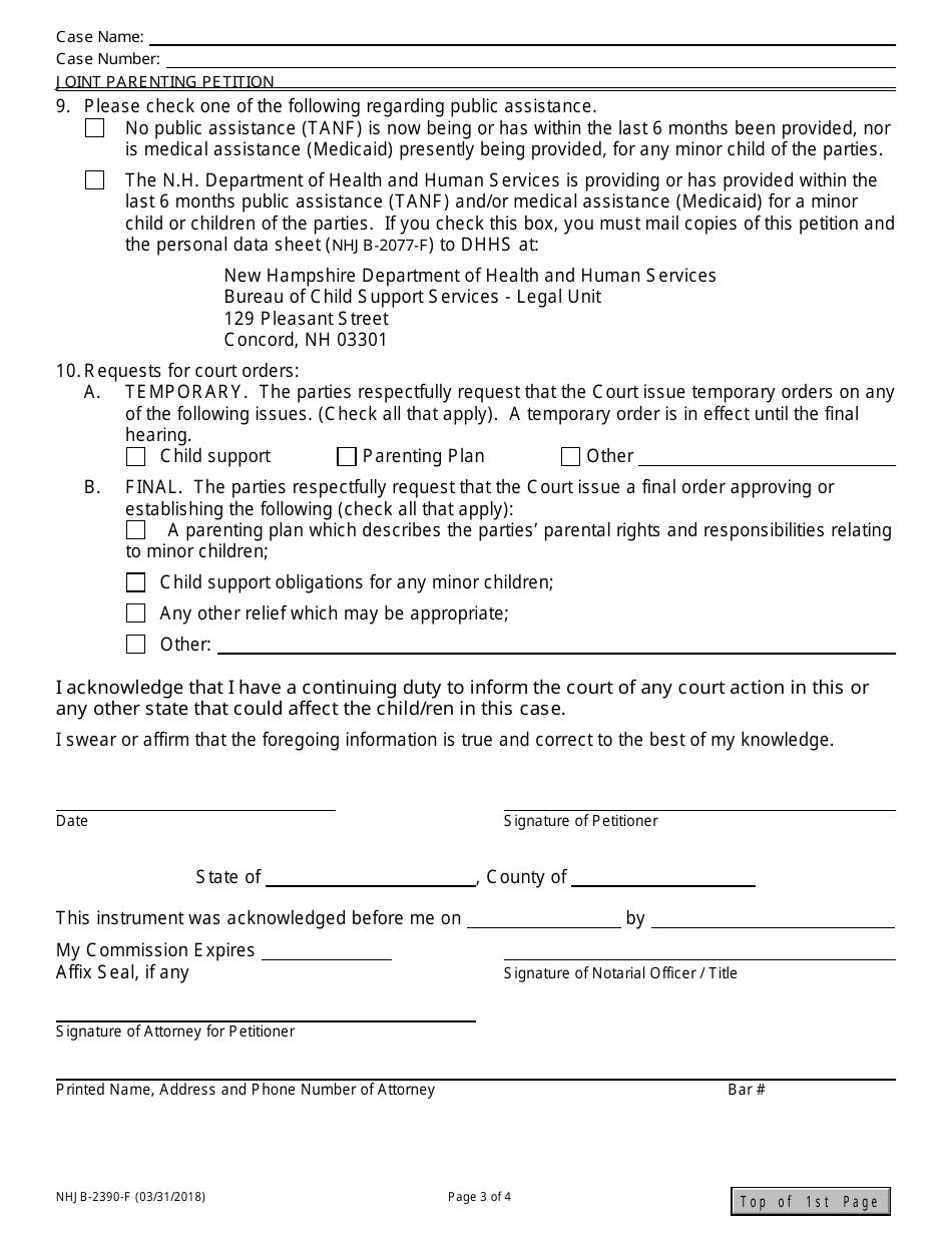 Form NHJB-2390-F Joint Parenting Petition - New Hampshire, Page 3