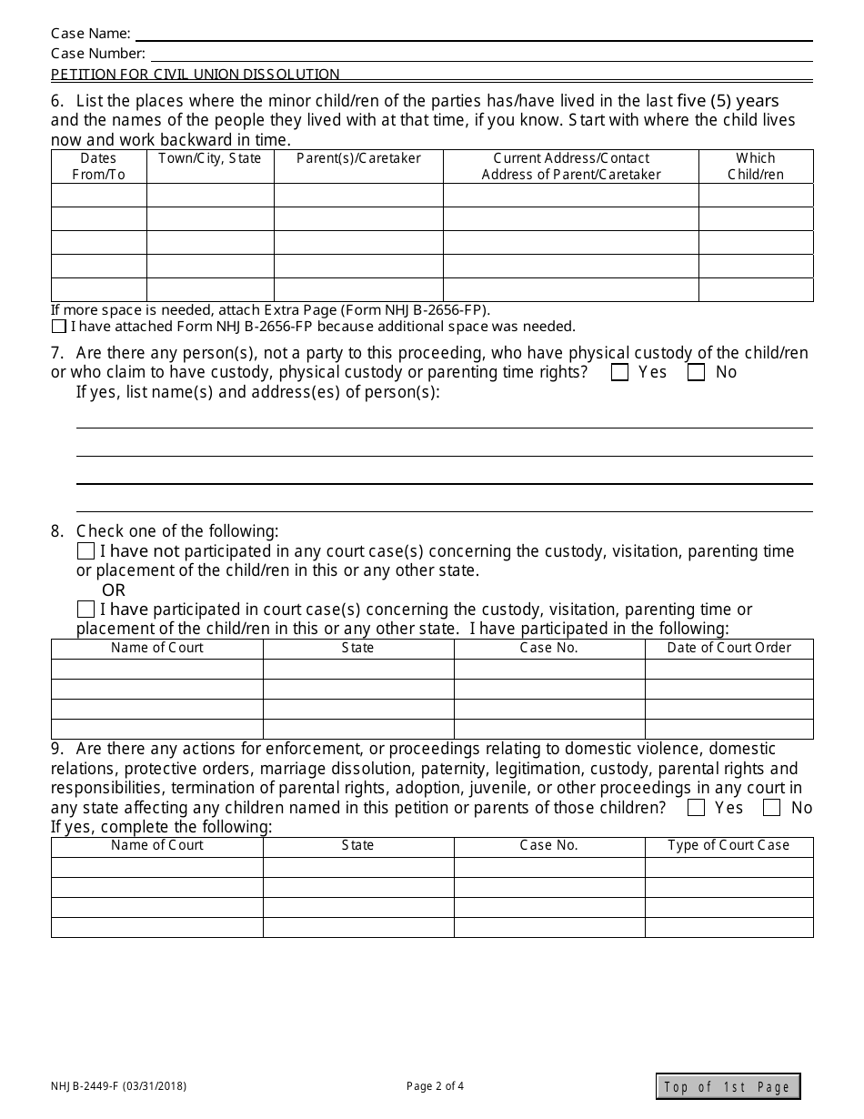 Form NHJB-2449-F Petition for Civil Union Dissolution - New Hampshire, Page 2