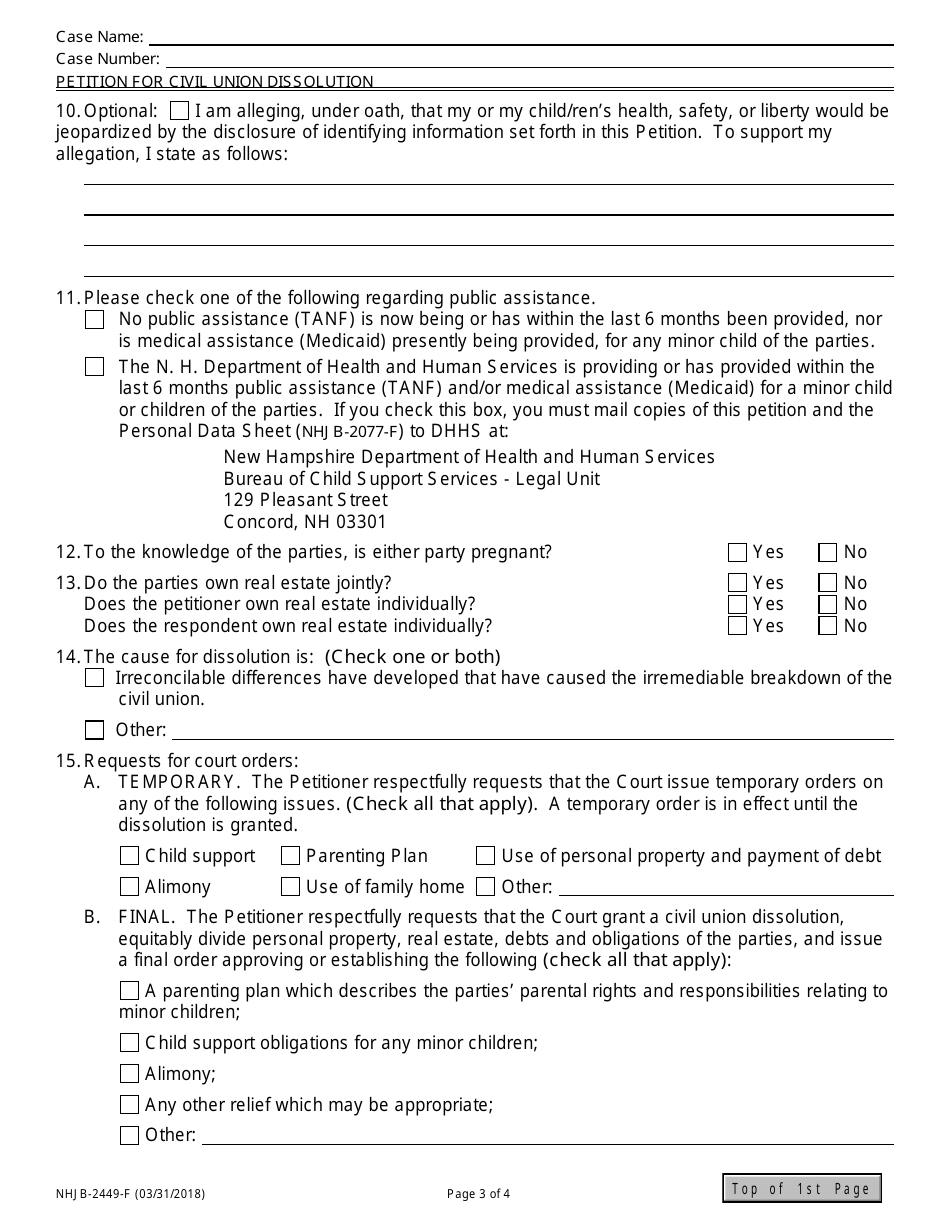 Form NHJB-2449-F Petition for Civil Union Dissolution - New Hampshire, Page 3