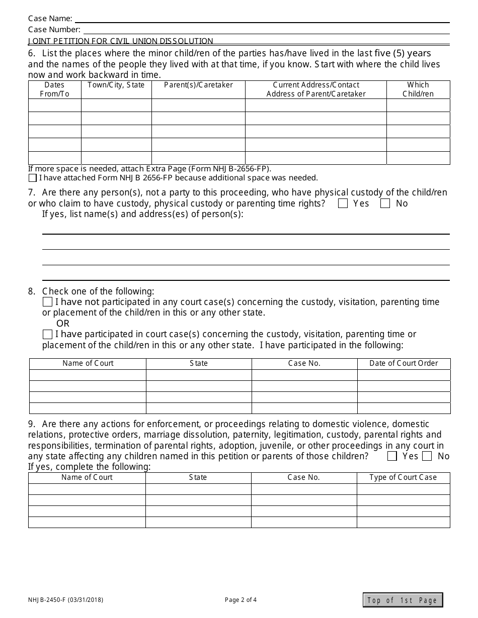 Form NHJB-2450-F Joint Petition for Civil Union Dissolution - New Hampshire, Page 2