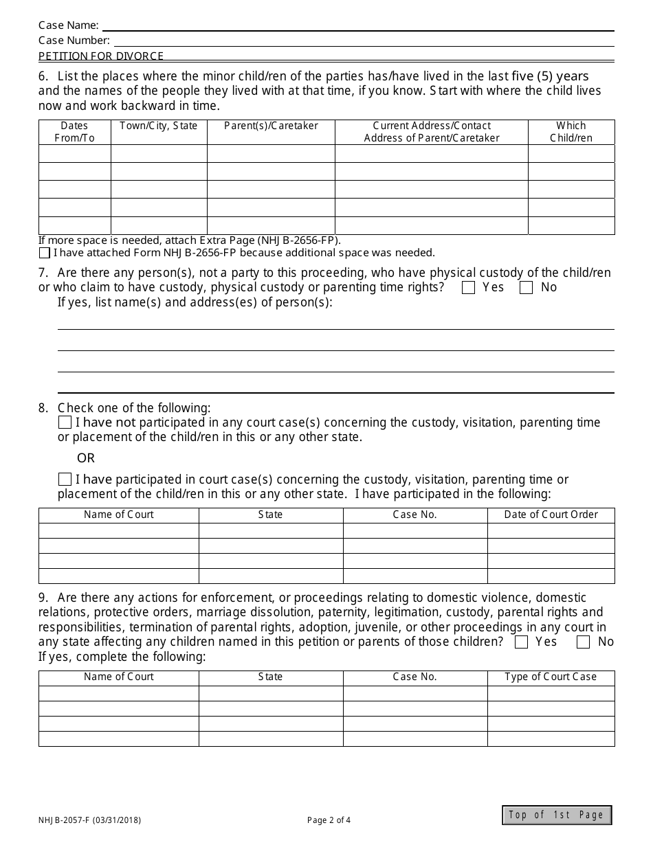Form NHJB-2057-F Petition for Divorce - New Hampshire, Page 2