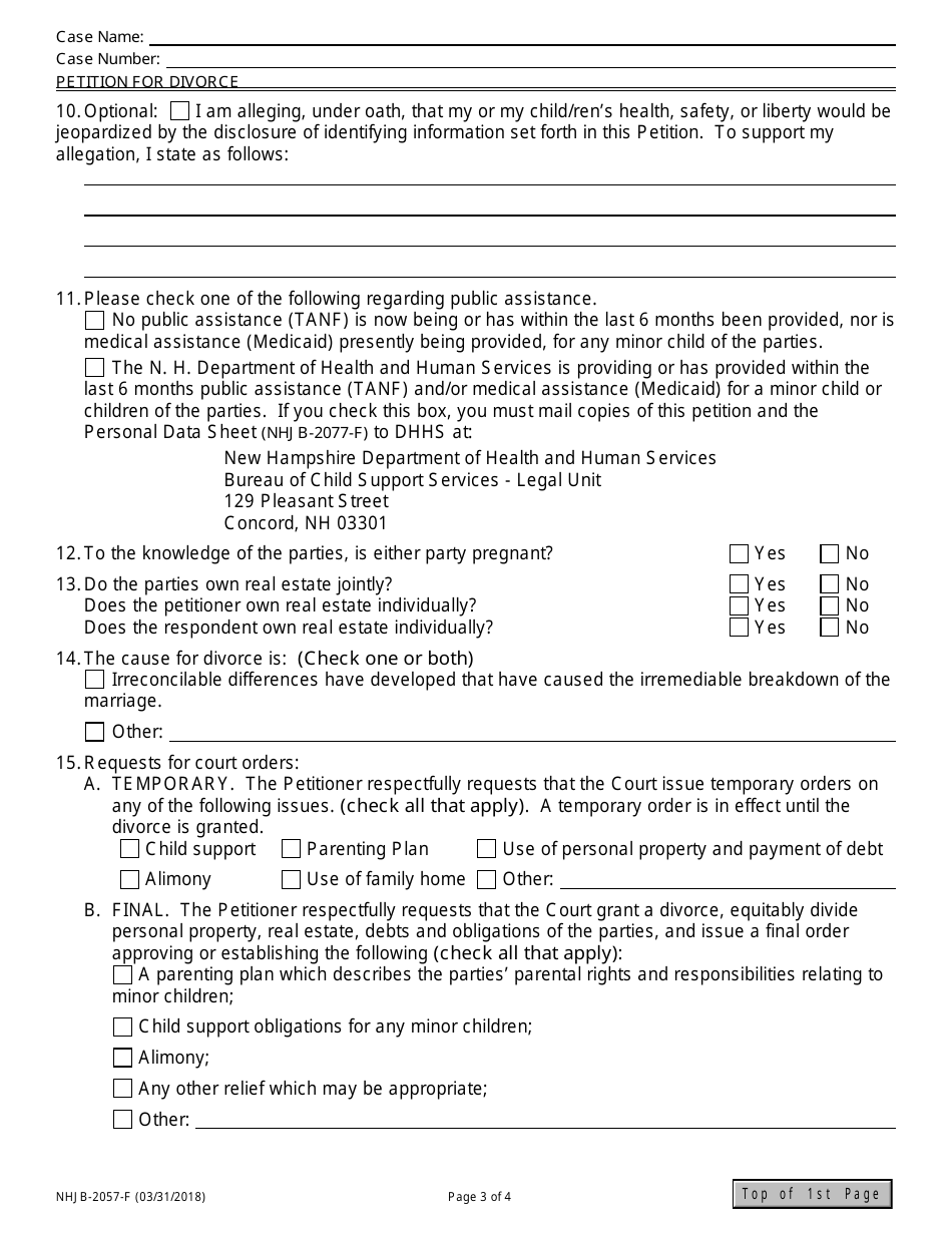 Form NHJB-2057-F Petition for Divorce - New Hampshire, Page 3