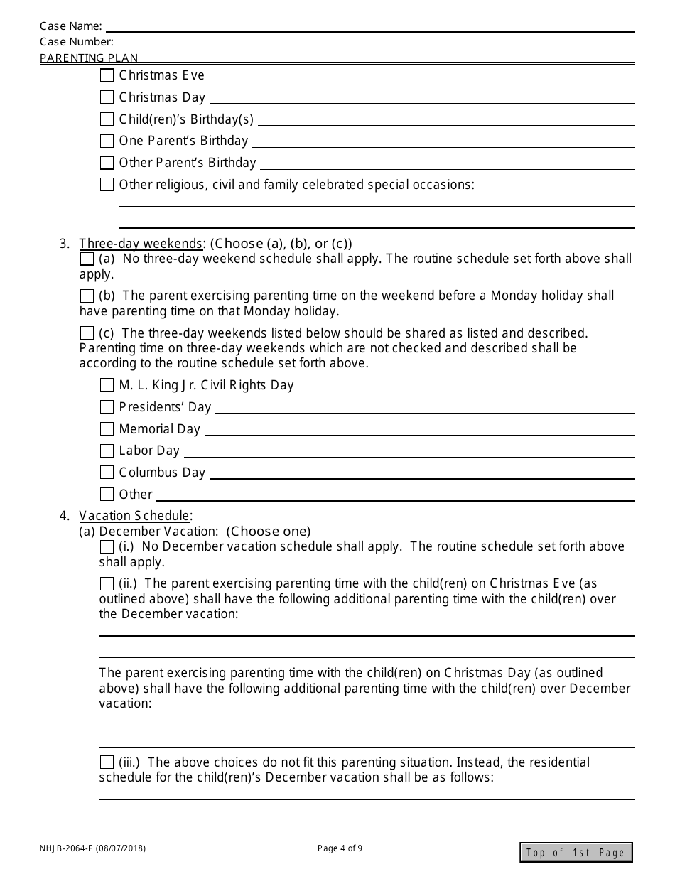 Form NHJB-2064-F Parenting Plan - New Hampshire, Page 4