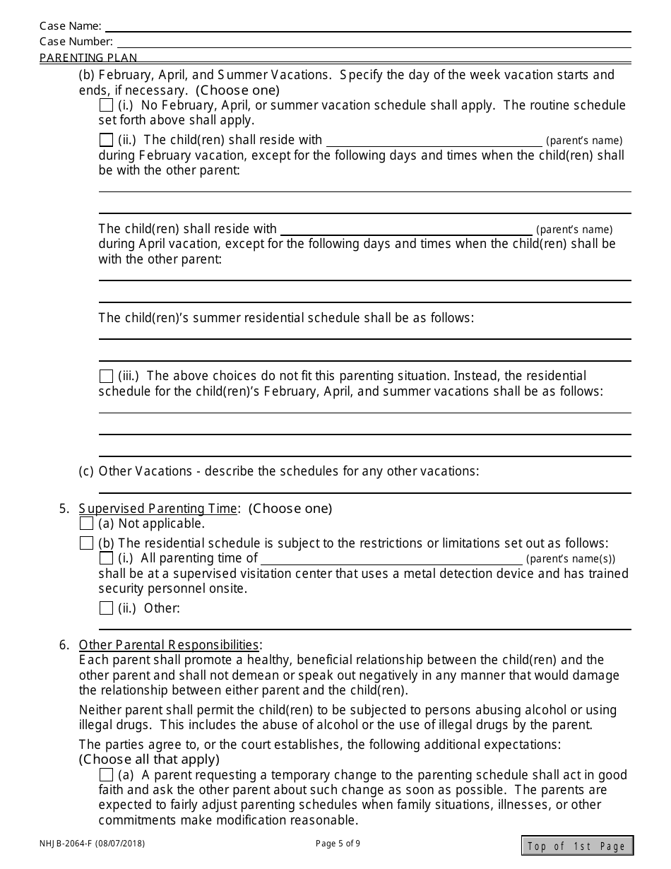Form NHJB-2064-F Parenting Plan - New Hampshire, Page 5