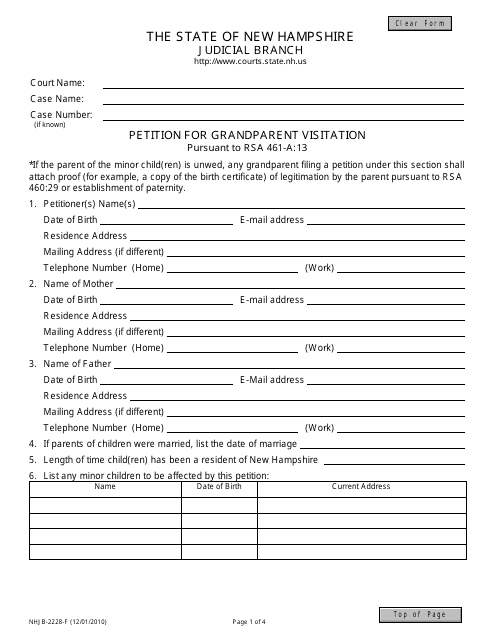 Form NHJB-2228-F Petition for Grandparent Visitation - New Hampshire