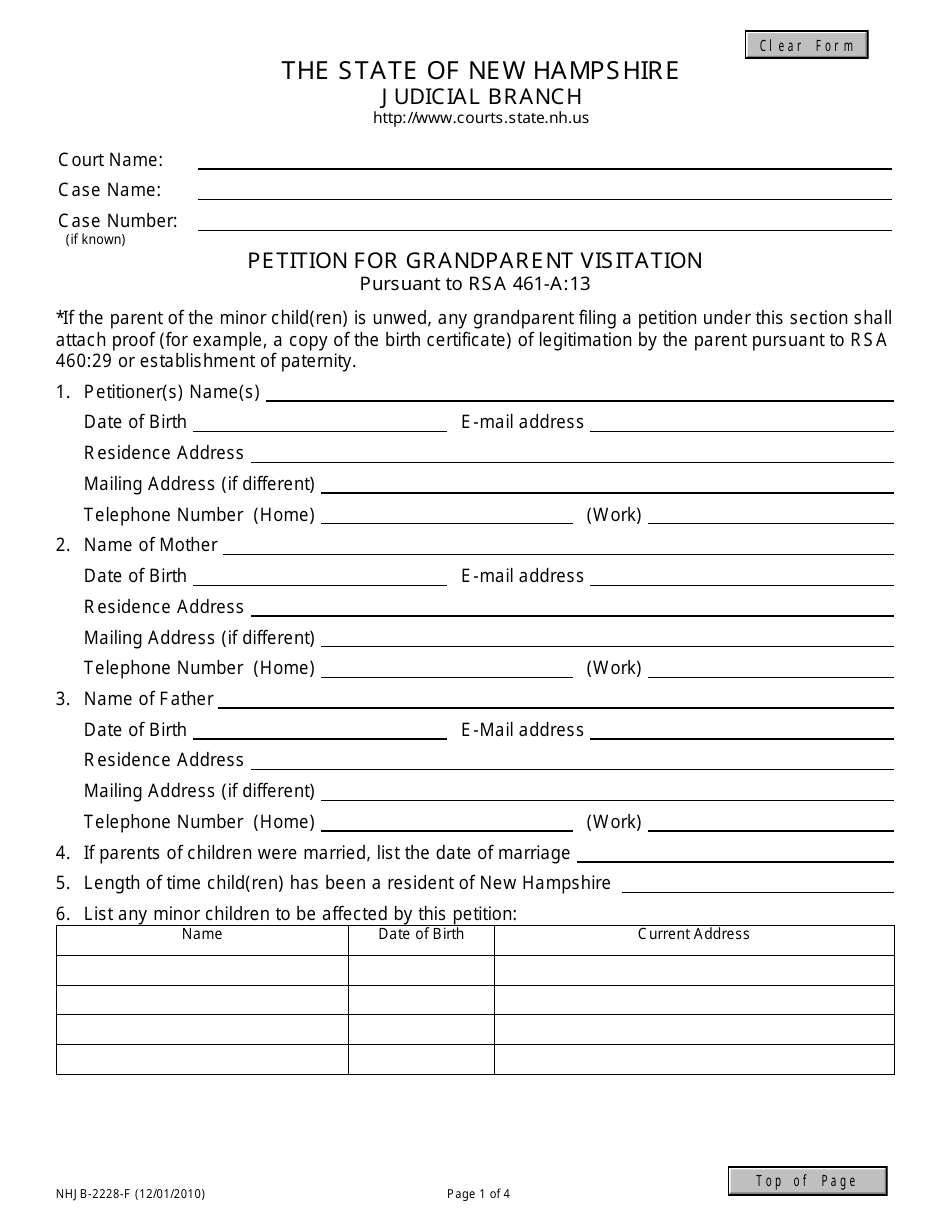 Form NHJB-2228-F Petition for Grandparent Visitation - New Hampshire, Page 1