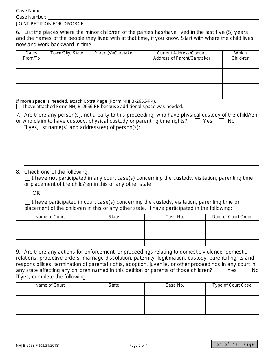 Form NHJB-2058-F Joint Petition for Divorce - New Hampshire, Page 2