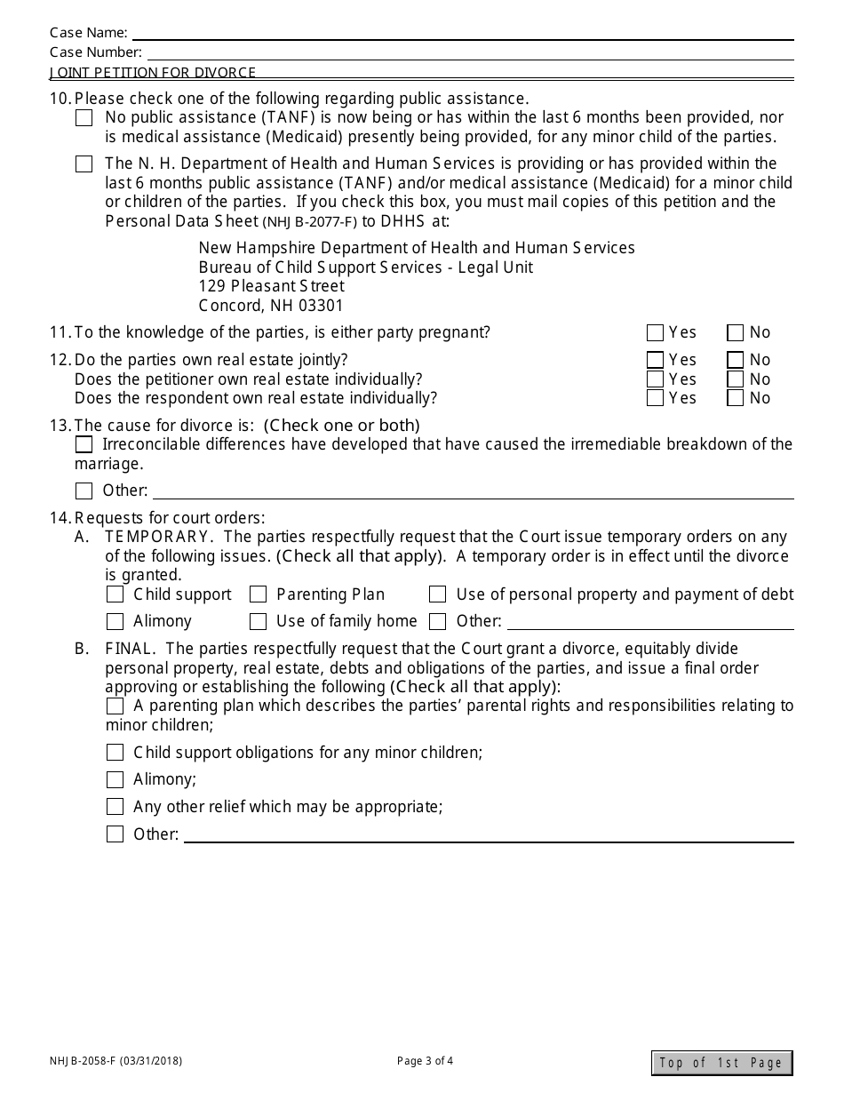 Form NHJB-2058-F Joint Petition for Divorce - New Hampshire, Page 3