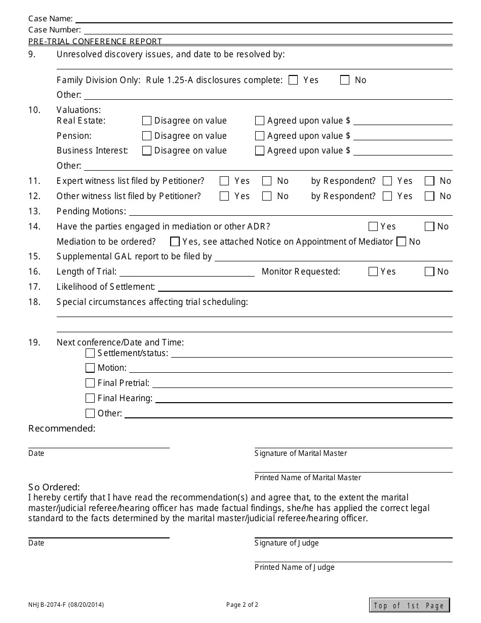 Form NHJB-2074-F Pre-trial Conference Order - New Hampshire, Page 2