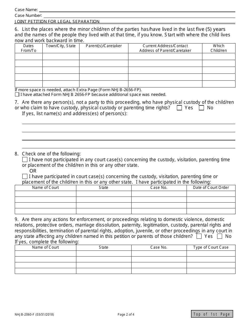Form NHJB-2060-F Joint Petition for Legal Separation - New Hampshire, Page 2