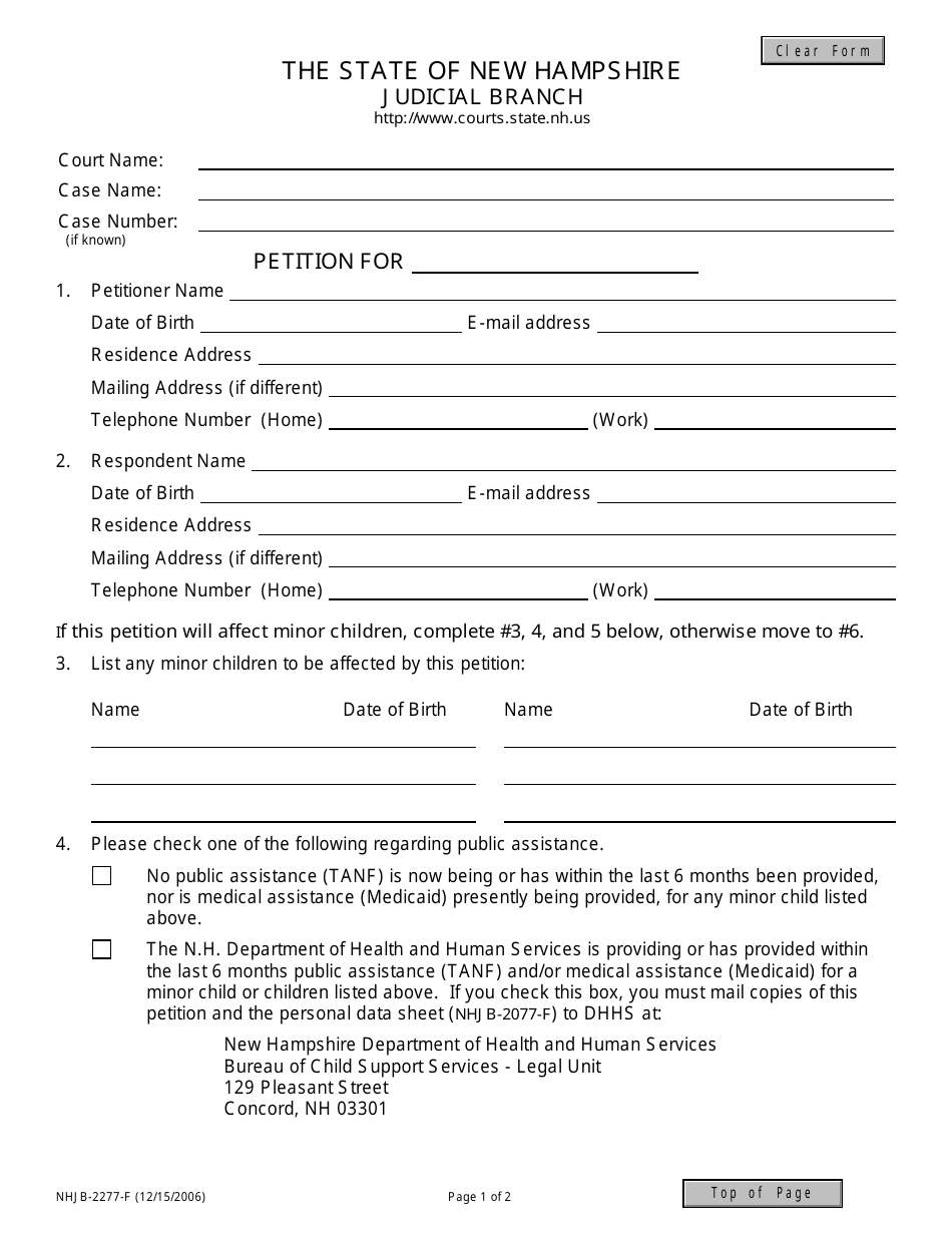 Form NHJB-2277-F Petition - New Hampshire, Page 1