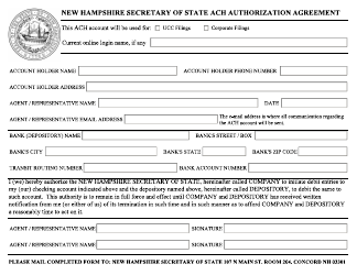 Document preview: ACH Authorization Agreement - New Hampshire