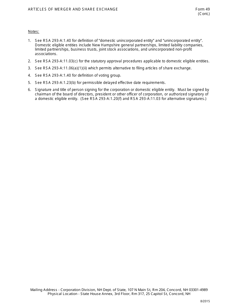Form 49 Articles of Merger and Share Exchange Between Corporations and Eligible Entities - New Hampshire, Page 3