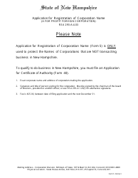 Form 5 Application for Registration of Corporate Name (A for Profit Foreign Corporation) - New Hampshire