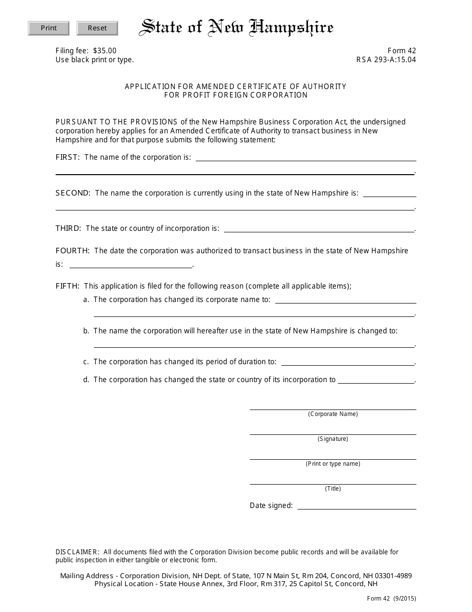 Form 42 Download Fillable PDF or Fill Online Application for Amended ...