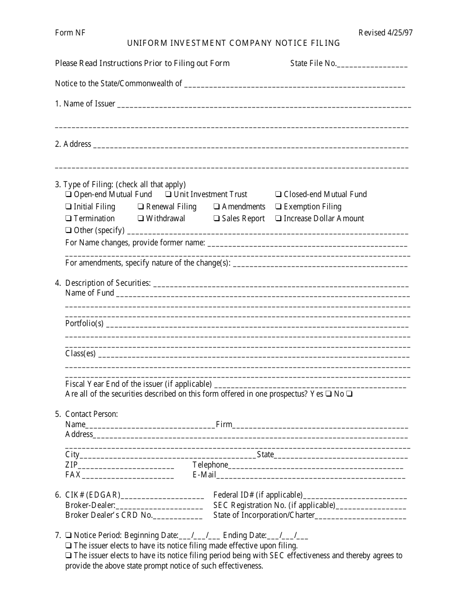 Form NF Uniform Investment Company Notice Filing - New Hampshire, Page 2