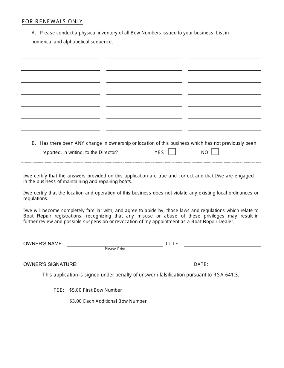Form RDMV717 Application  Boat Repair Dealer Registration - New Hampshire, Page 2