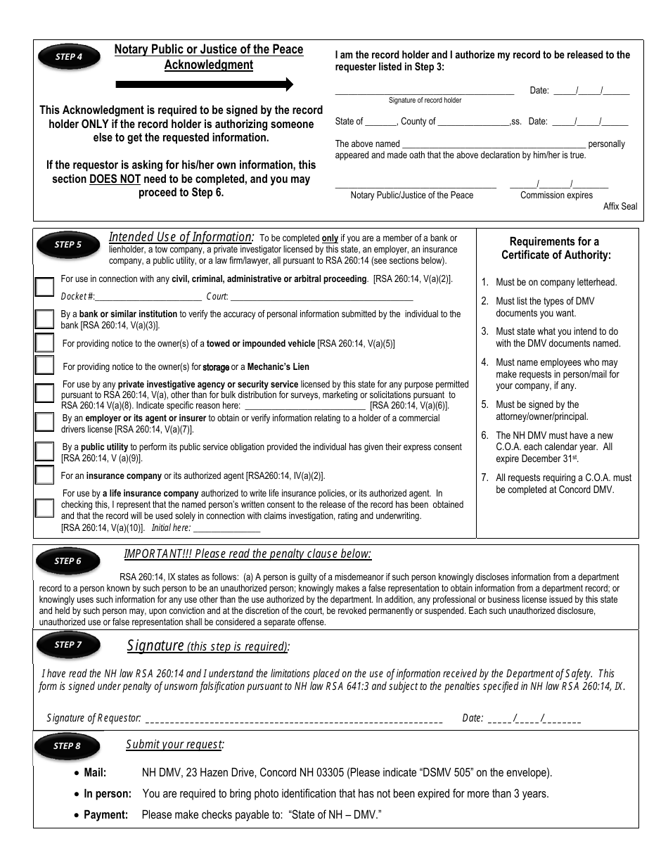 Form DSMV505 Release of Motor Vehicle Records - New Hampshire, Page 2