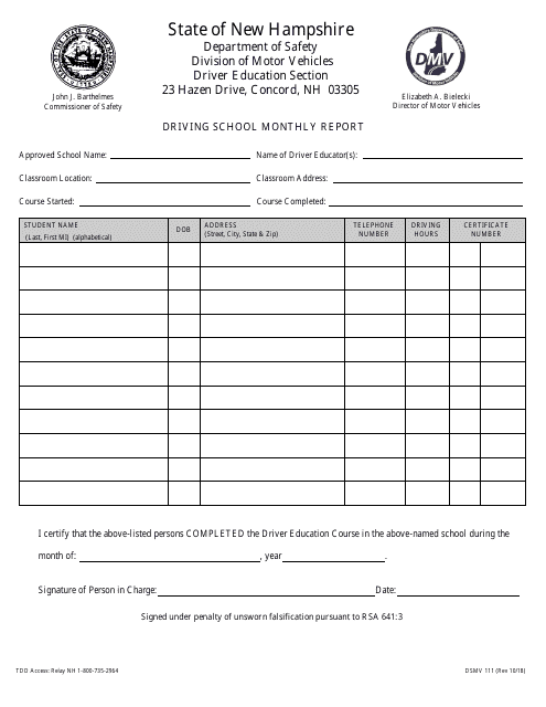 Form DSMV111  Printable Pdf