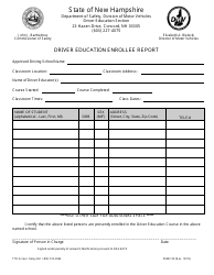 Form DSMV99 &quot;Driver Education Enrollee Report&quot; - New Hampshire