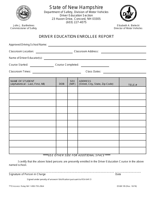 Form DSMV99  Printable Pdf