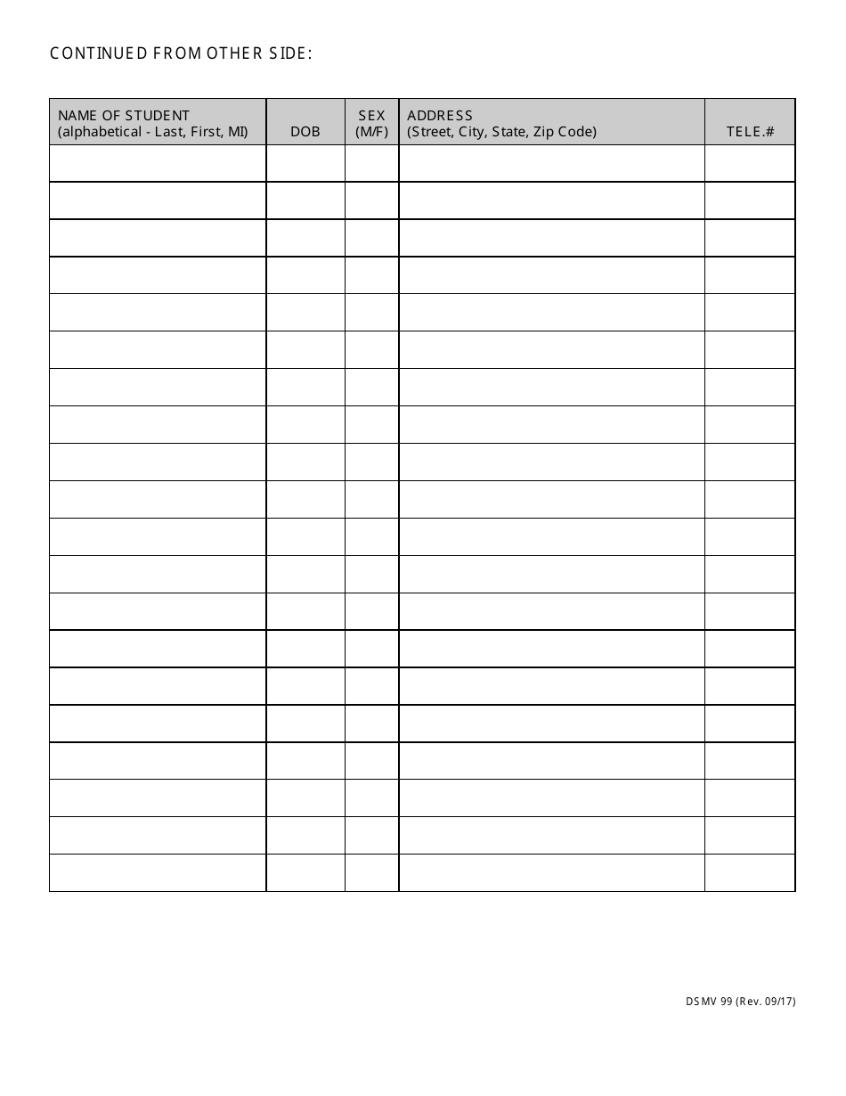 Form DSMV99 Driver Education Enrollee Report - New Hampshire, Page 2