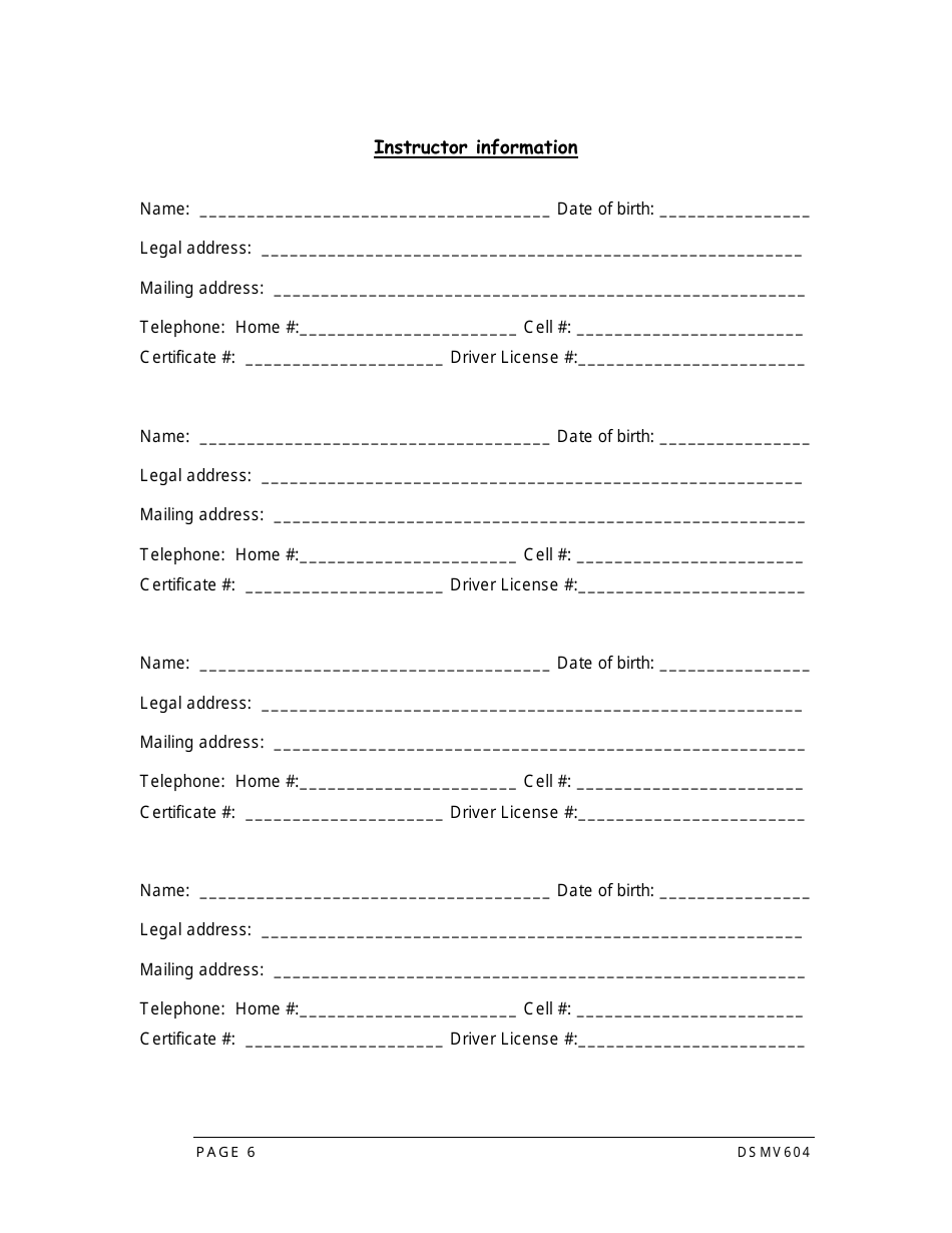 Form DSMV604 Driving School License Application - New Hampshire, Page 6