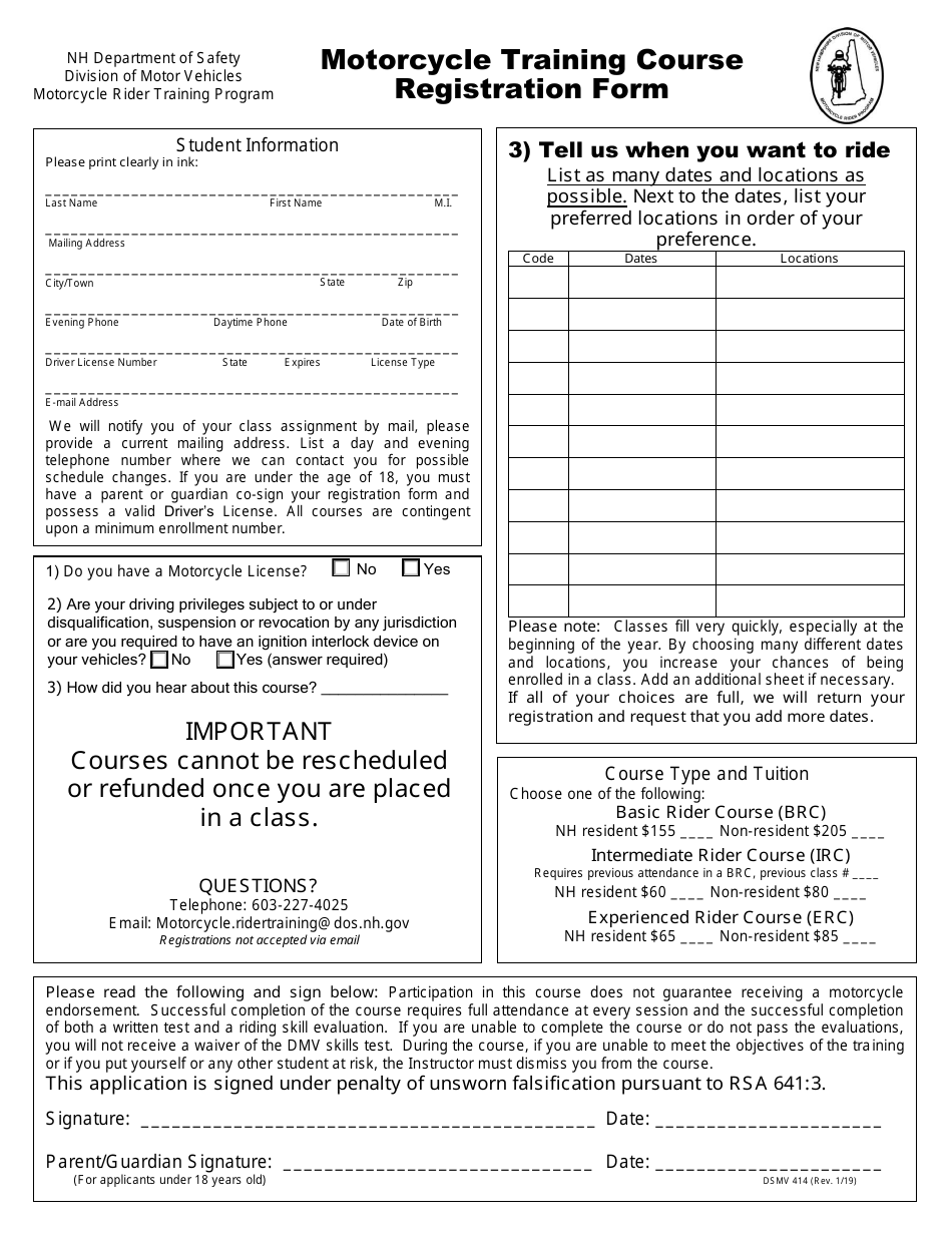 Form DSMV414 Download Fillable PDF or Fill Online Motorcycle Training