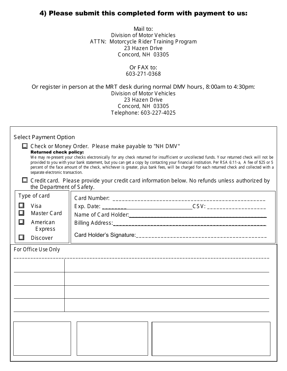 Form DSMV414 Motorcycle Training Course Registration Form - New Hampshire, Page 2
