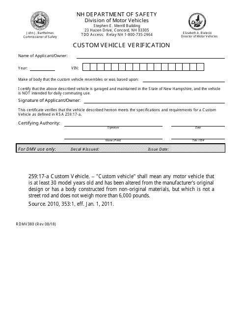 Form RDMV380  Printable Pdf