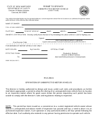 Document preview: Form RDMV356 Permit to Operate Uninspected Motor Vehicle (Short Term) - New Hampshire