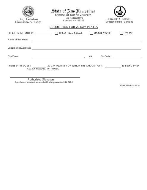 Form RDMV963  Printable Pdf